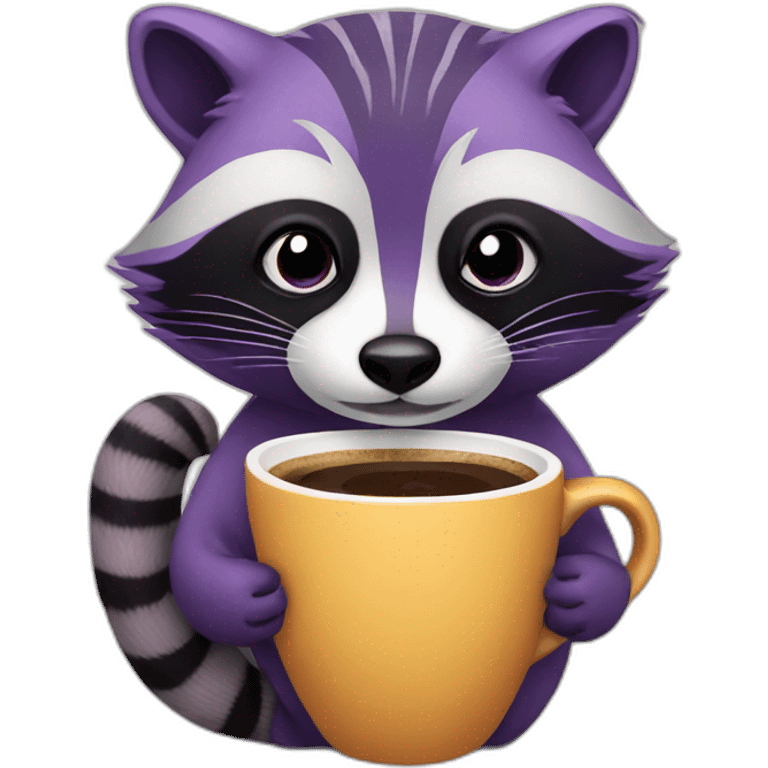 Purple raccoon drinking coffee emoji