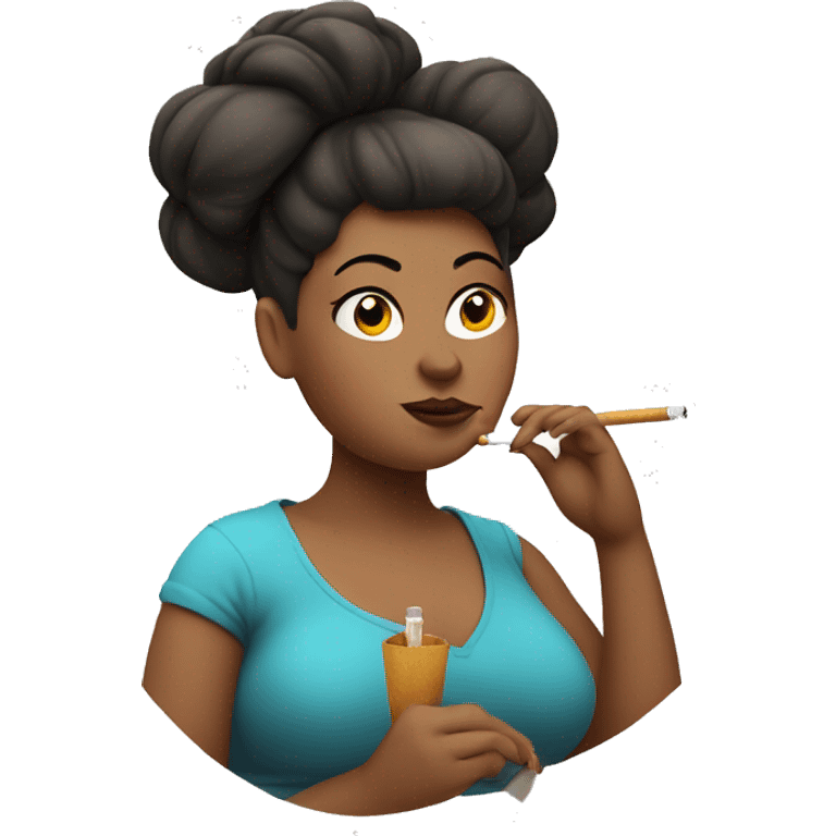 chubby lady with a bun smoking a cigarette emoji