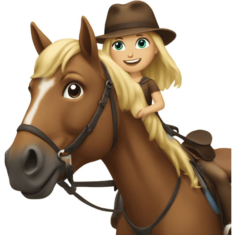 Blonde girl riding a brown horse emoji