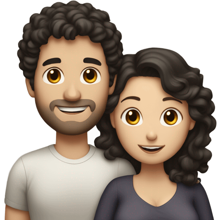 A white man with dark curly hair hugs a pregnant white woman with dark hair emoji