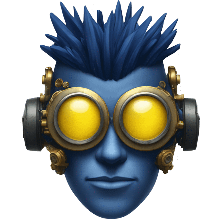 Navy blue Mohawk cyborg head with yellow steampunk goggles emoji