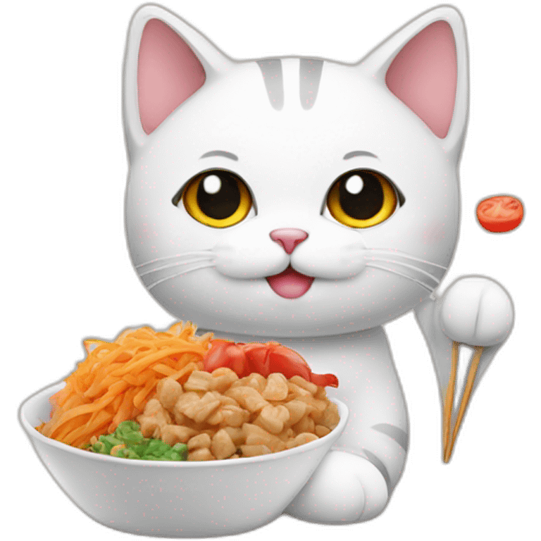 cute cat with korean flag and korean food  emoji