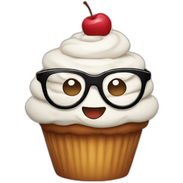 Happy cupcake wearing glasses emoji