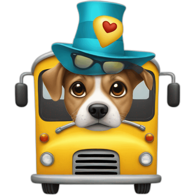 A dog in a bus whith a party’s hat emoji