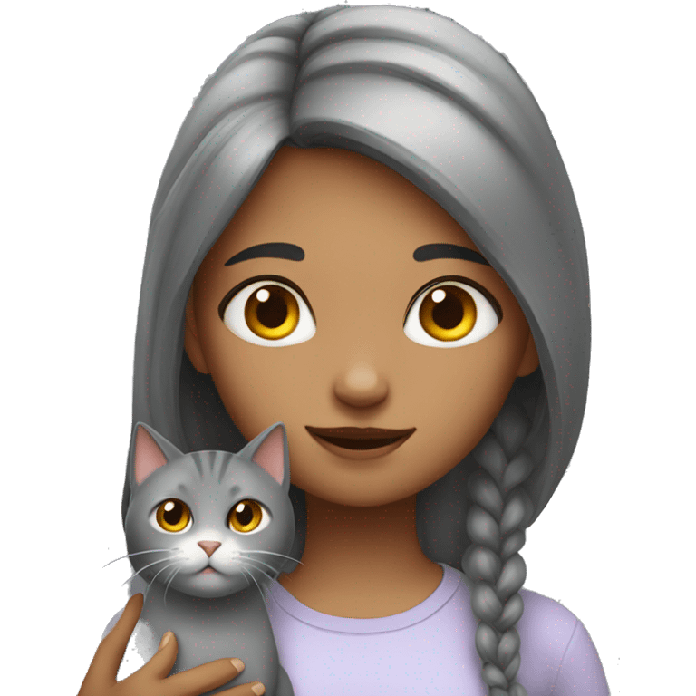 girl with fat gray cat emoji