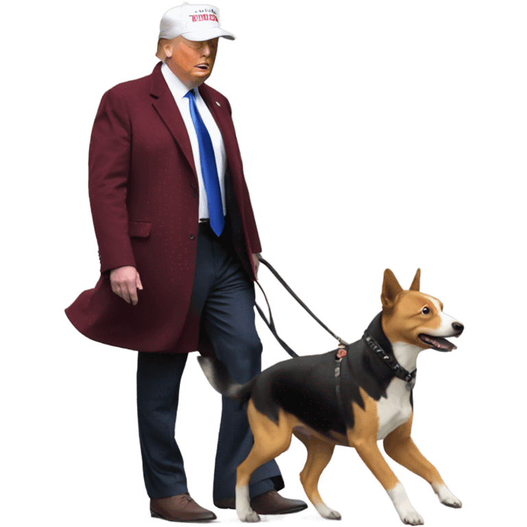 Elon Musk walking a dog with a trump hat on  emoji