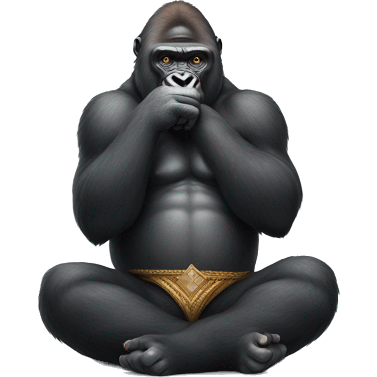 Gorilla sitting cross legged with his finger in his nose  emoji