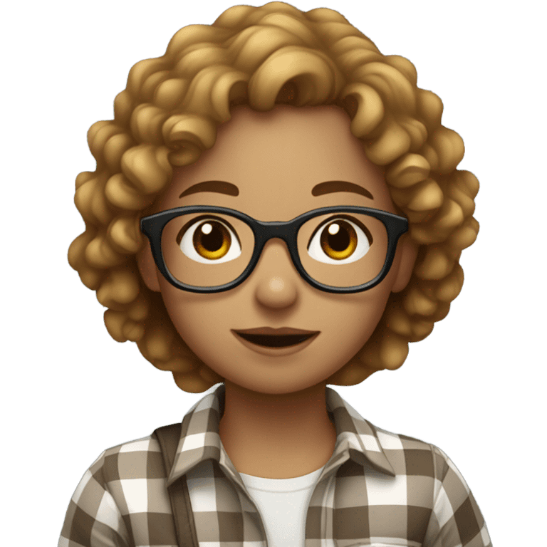 girl with curly light brown hair with glasses wearing a checkered shirt emoji