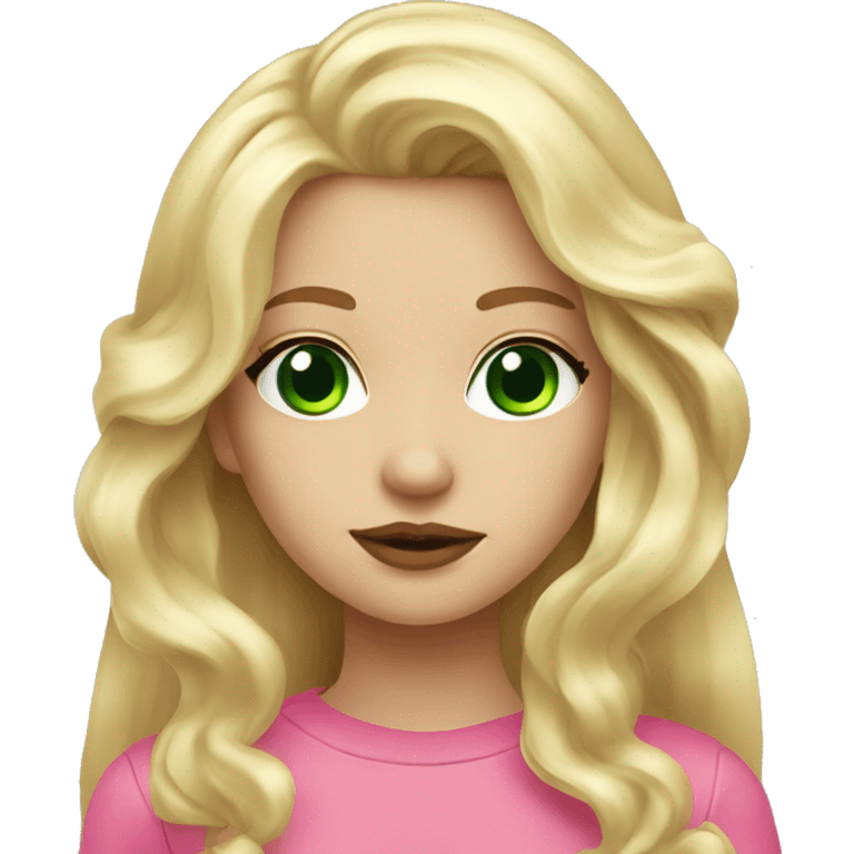 Blonde Long hair girl green eyes big pink lips small nose beautiful  emoji