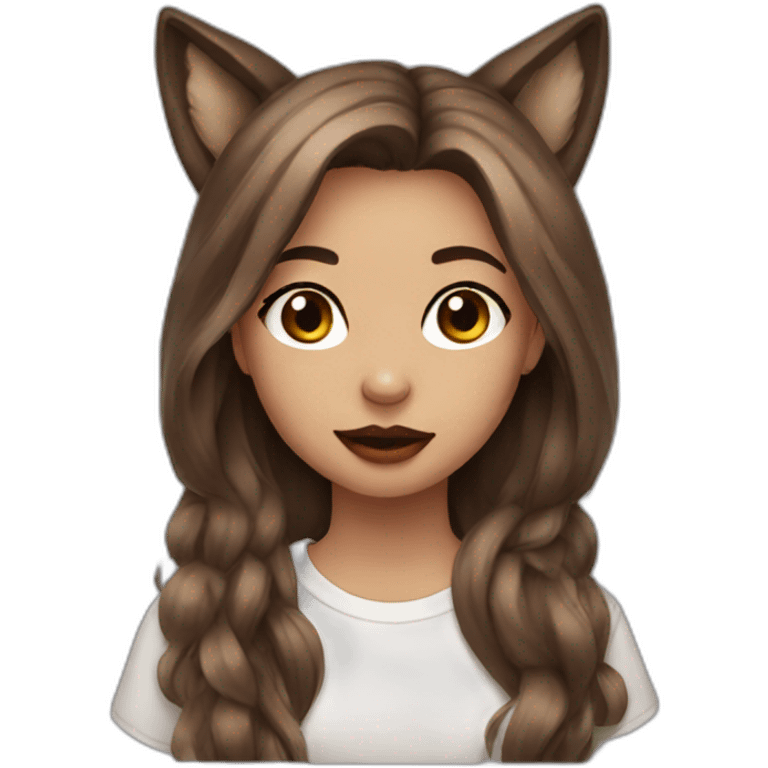  girl brown long hair lipstick wolf ears  emoji