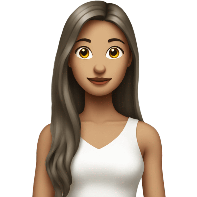 girl in white dress indoors, long hair emoji