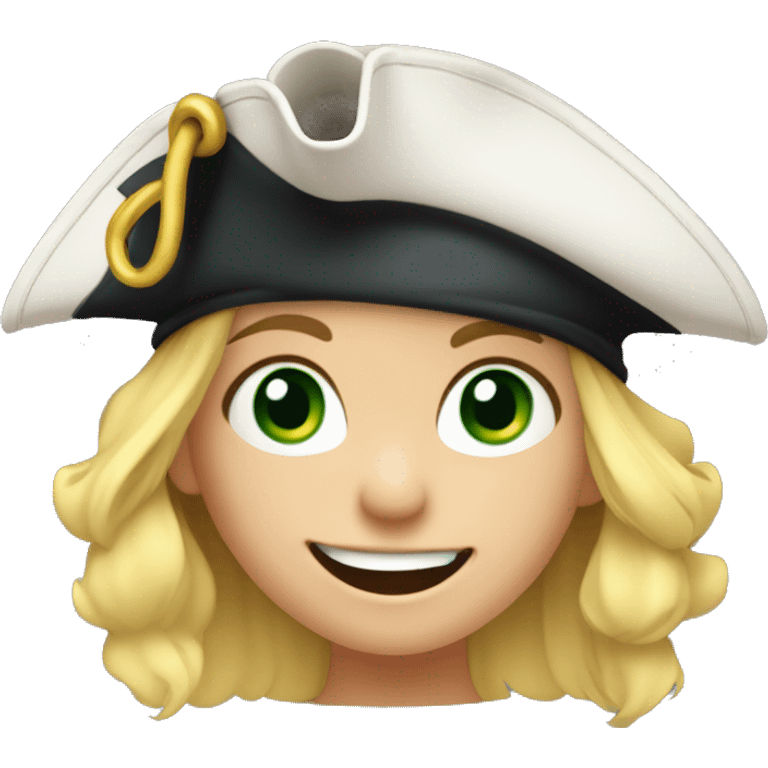 Female kid pirate, green eyed, blonde hair, dressed with pirate clothes, pixar style, 4k, smiling, parrot with eye patch on shoulder,  emoji