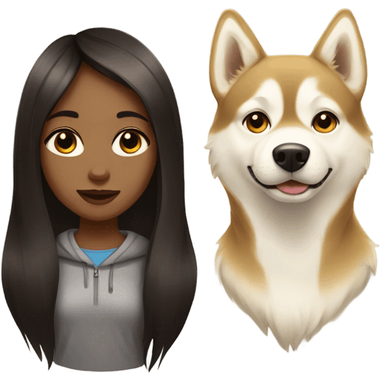 A girl Dark brown  hair next to a light dorée  Husky emoji