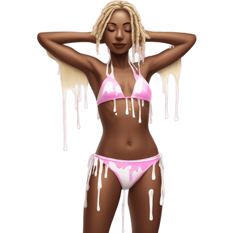 Woman wearing pink bikini with dripping white paint  emoji