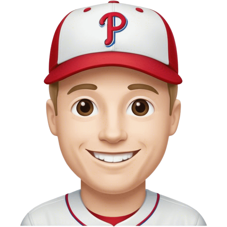 White Man smiling wearing a Philadelphia Phillies baseball cap emoji