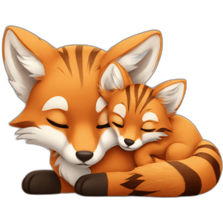 fox cub cuddles with tiger cub emoji