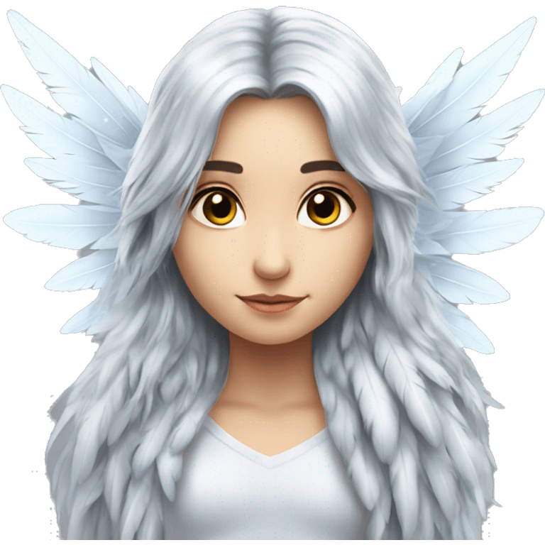 big wings, silver, feather, icy ,snowflake, Beautiful, fairy, long hair emoji