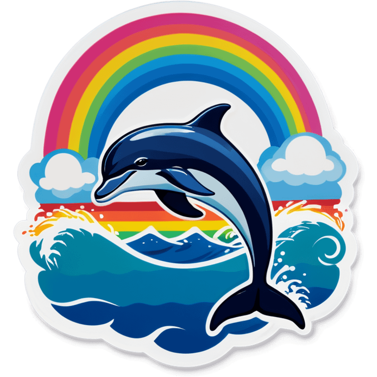 Ocean with rainbow and dolphin jumping emoji