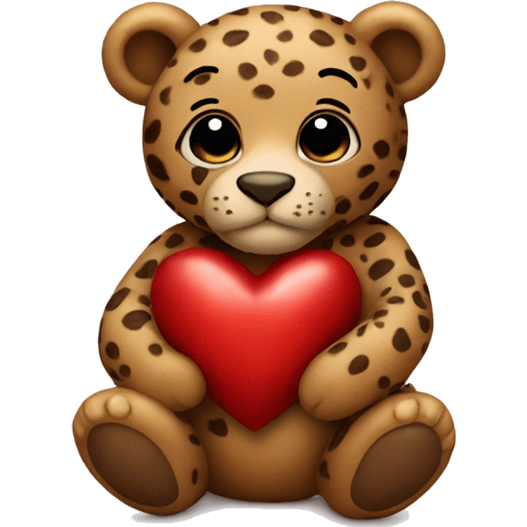 A teddy bear holding a leopard heart emoji