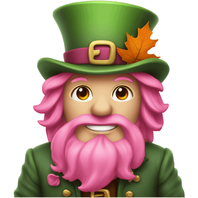 Pink leprechaun with autumn leaf emoji