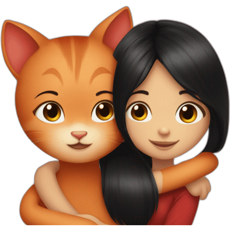 Little Red cat hugging black hair girl emoji