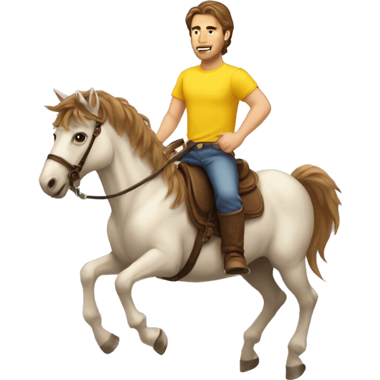 brown-haired male in yellow shirt riding unicorn  emoji