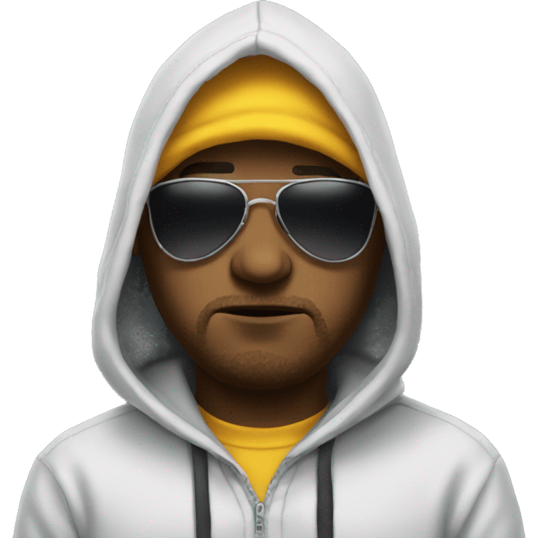 Sad emoji with hoodie and shades emoji