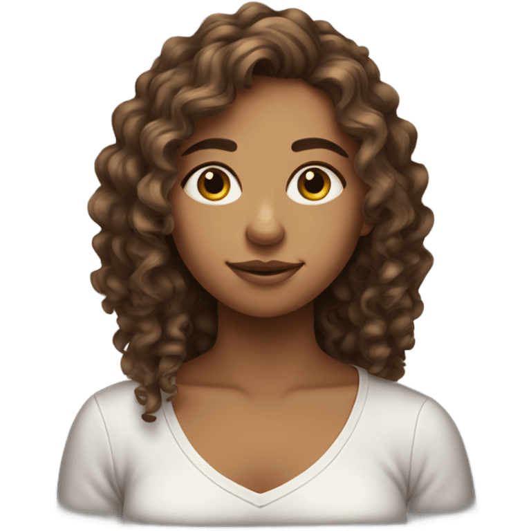 Hard working teen girl, brown long curly hair  emoji