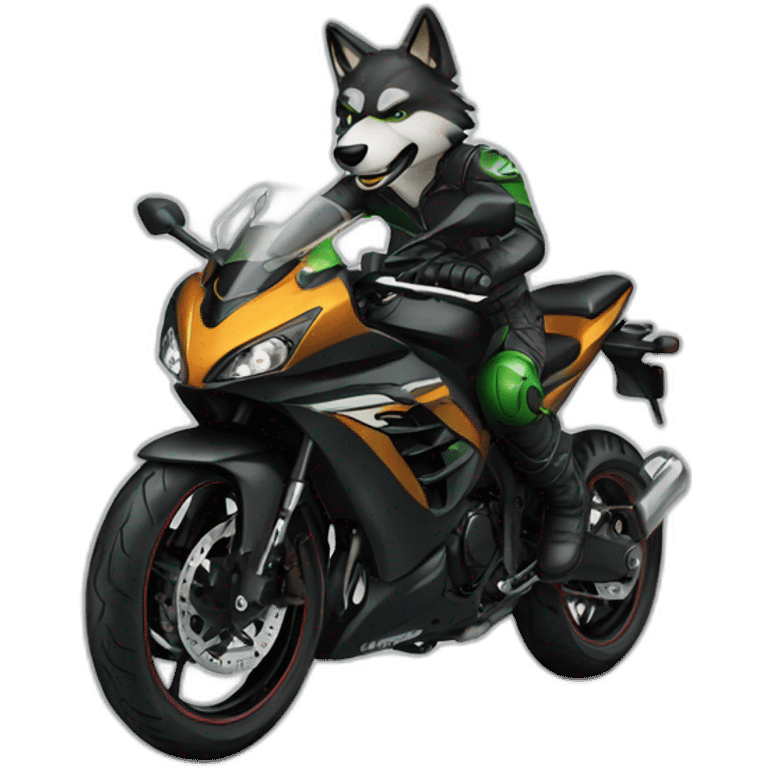 Wolf driving motorcycle Kawasaki Ninja emoji