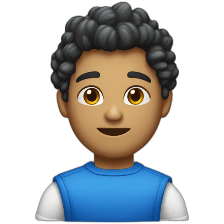 quero um emoji de um cara de cabelo cacheado curto musculoso com uma camisa azul escrita "tommy" emoji