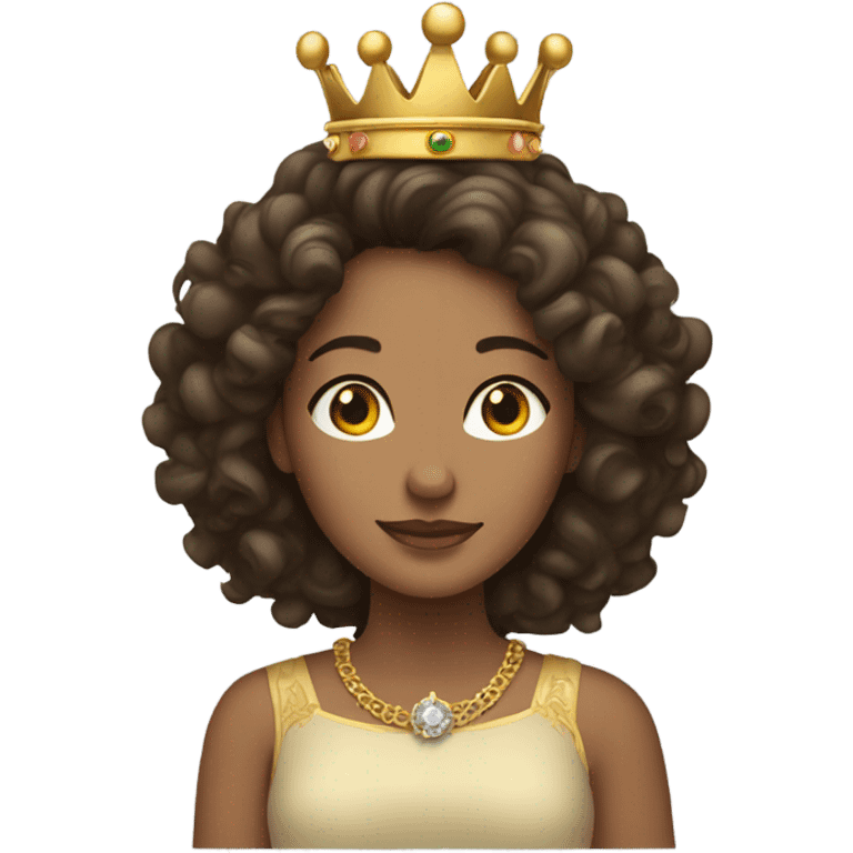 A brunette woman with curly hair, wearing a queen’s crown emoji