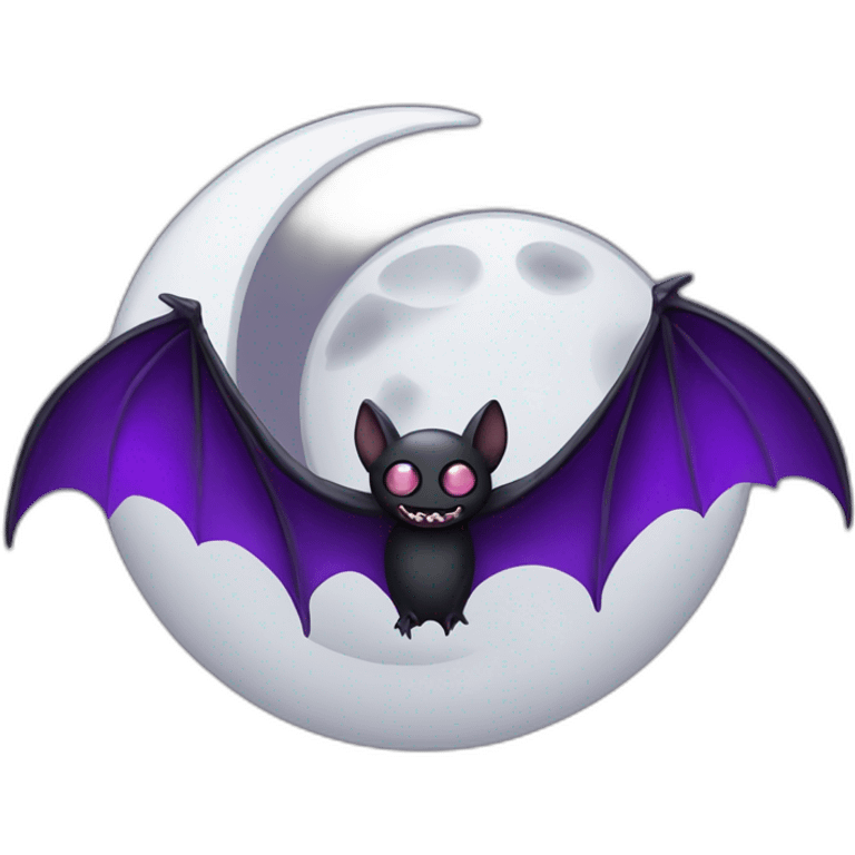 purple black vampire bat wings flying in front of large dripping grey crescent moon emoji