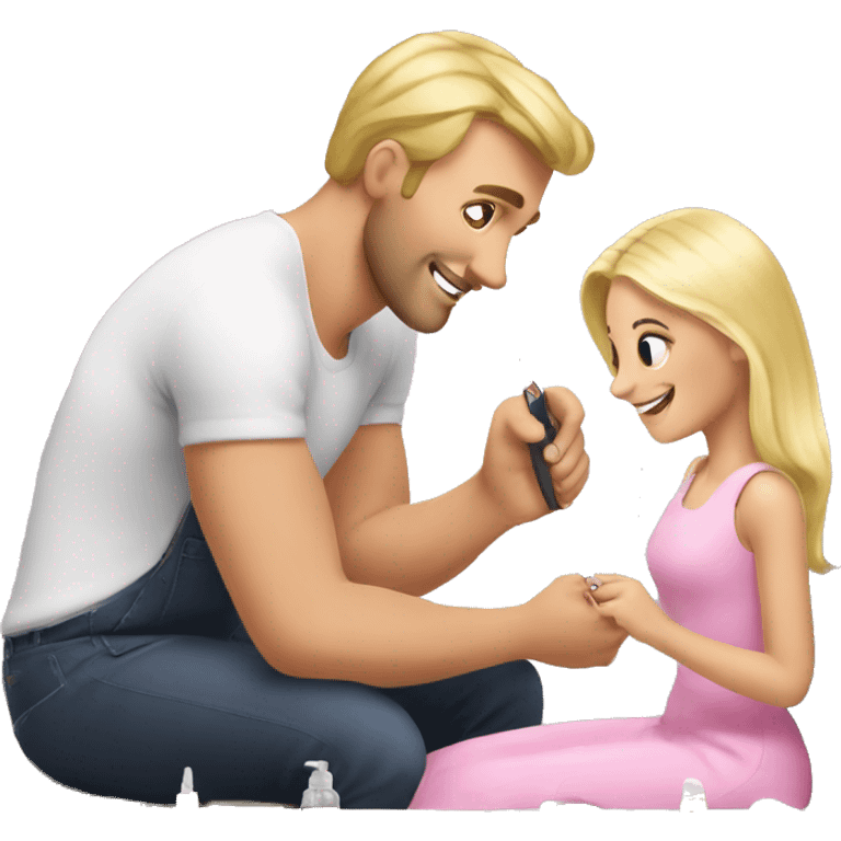 blonde daughter gives blonde dad a manicure emoji