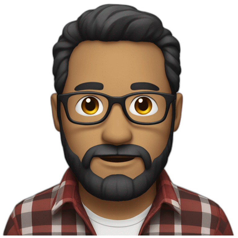 white man with beard, glasses, black hair and red plaid shirt emoji