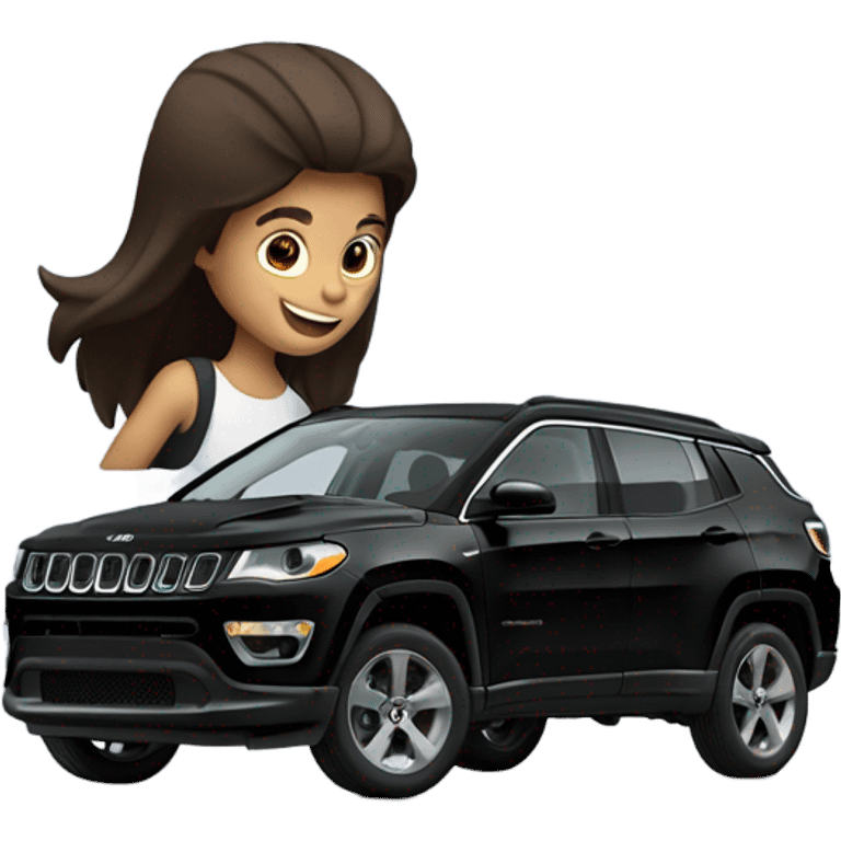 Black jeep compass driven by pretty brunette girl emoji