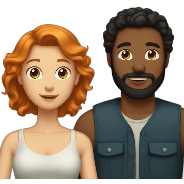 Bearded black-haired man and long haired girlfriend with ginger hair emoji