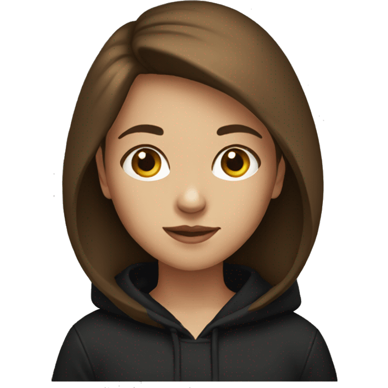 young girl, brown hair, black hoodie emoji