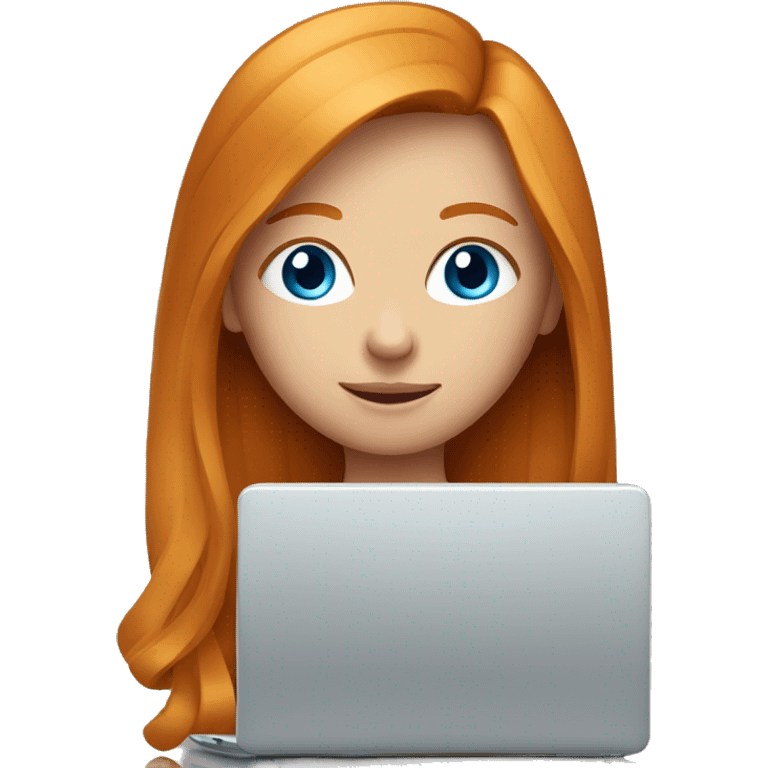 Ginger girl with straight hair and blue eyes on laptop emoji