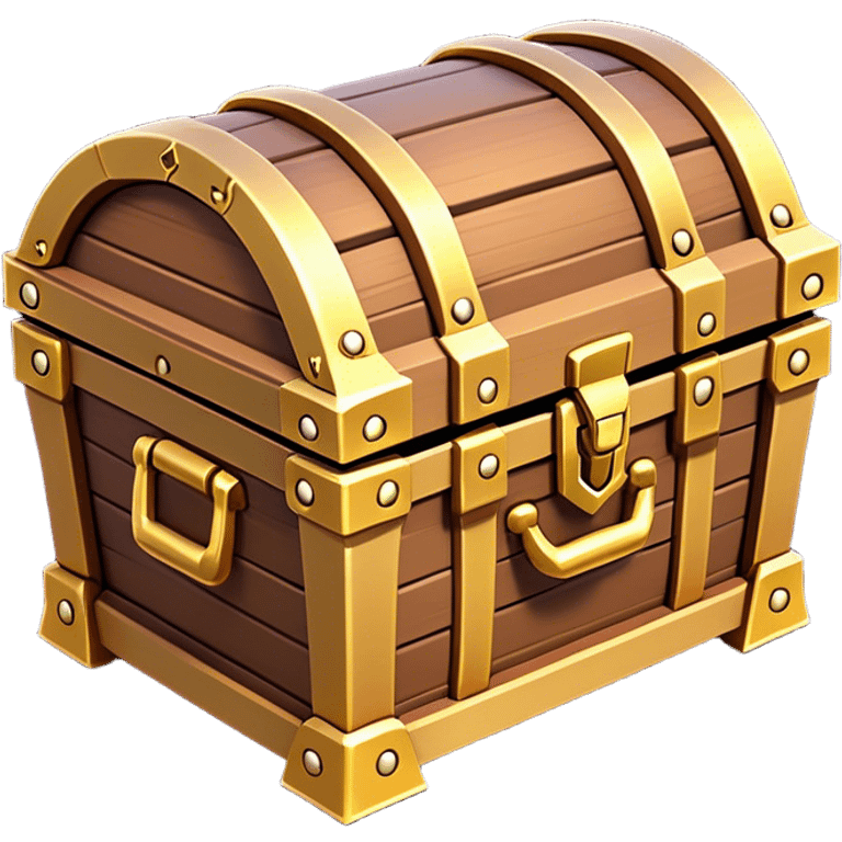 Clash of Clans aesthetic: Cinematic Playful 3D Isometric Treasure Chest Emoji, rendered in a 3D vector-style similar to standard emojis with minimal shading and bold, simplified shapes. A compact, distinct form with signature details, softly glowing with a fantasy RPG magic charm. Simplified yet unmistakably iconic, highly detailed and consistent, glowing with a soft radiance and high shine. Stylized with a touch of heroic grandeur and a soft glowing outline, capturing the essence of a beloved gaming relic with a friendly, playful manner! emoji