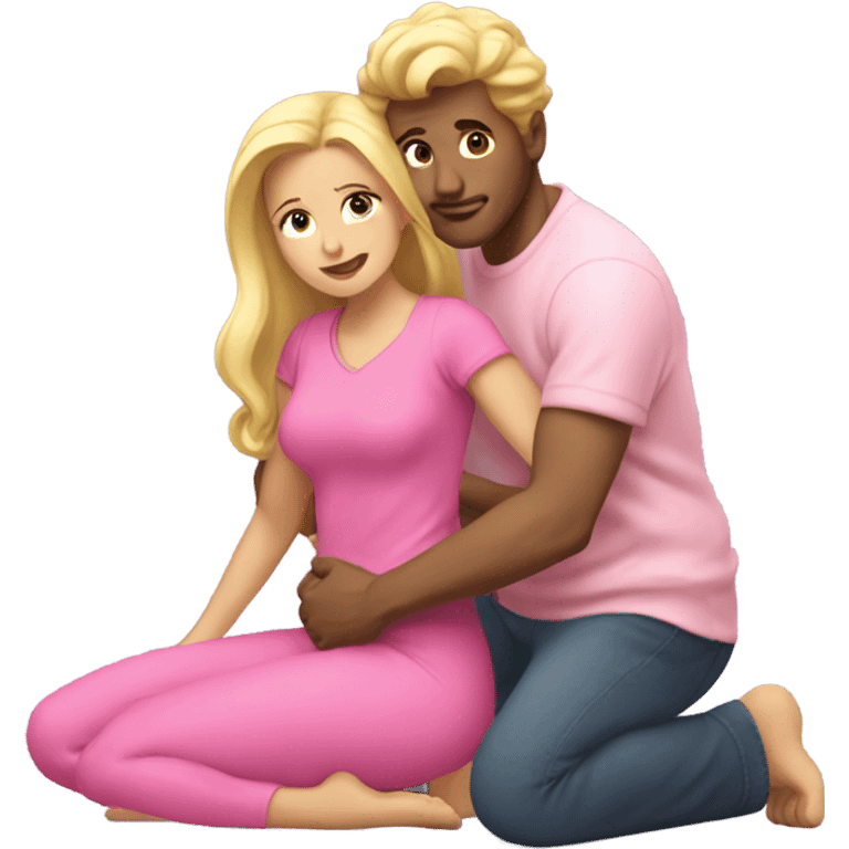 Man kneeling in front of woman standing with pink clothes and blonde hair  emoji