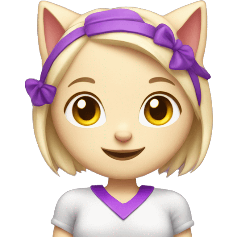 blond cat girl with purple highlights smiling holding a heart  emoji