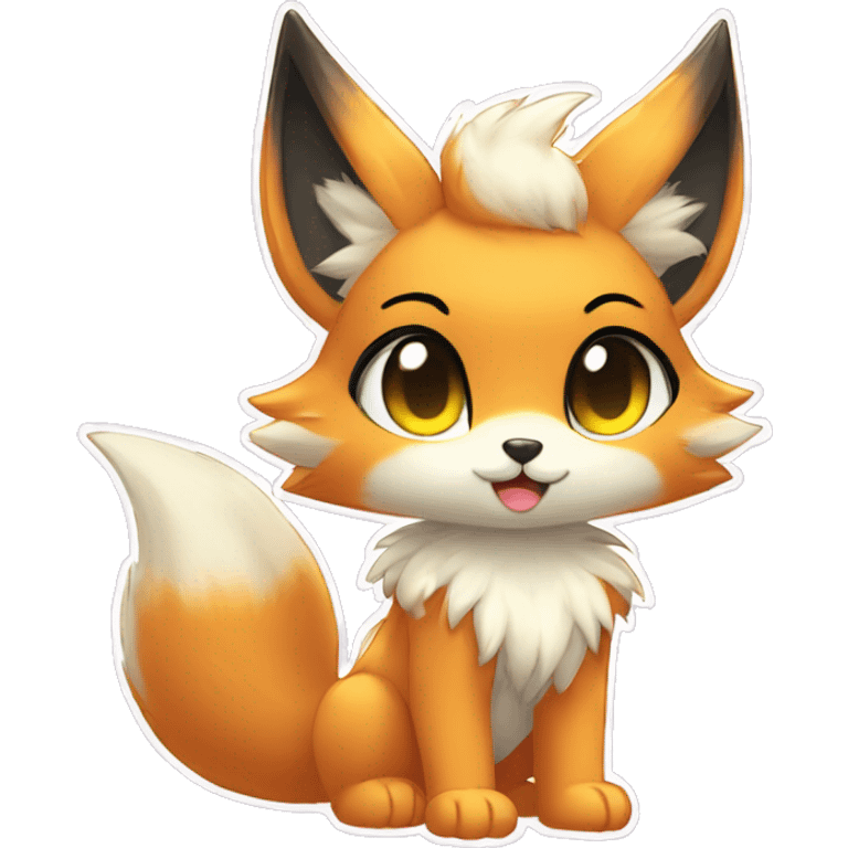 shiny anthro-sparkle-furry fur-sona kemono-style-chibi-style cat-fox-Fakémon-hybrid full body emoji