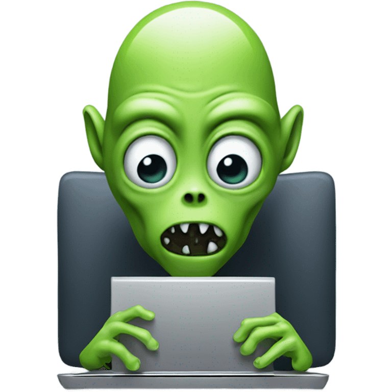 Alien typing on computer emoji