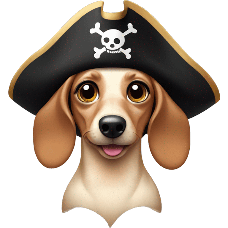 mini cream dachshund with an eye patch and pirate hat emoji