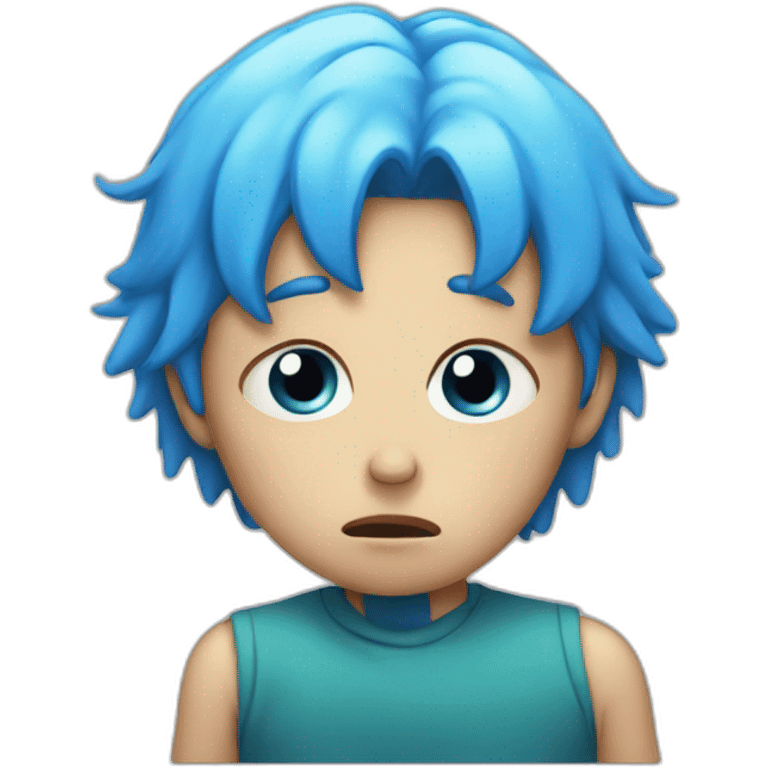 sad, blue haired kid, crying emoji