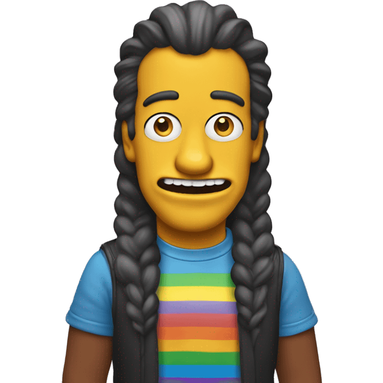 queer Simpson with make up and rainbow t shirt with long hair beautiful teeth and attractive eyes front view emoji