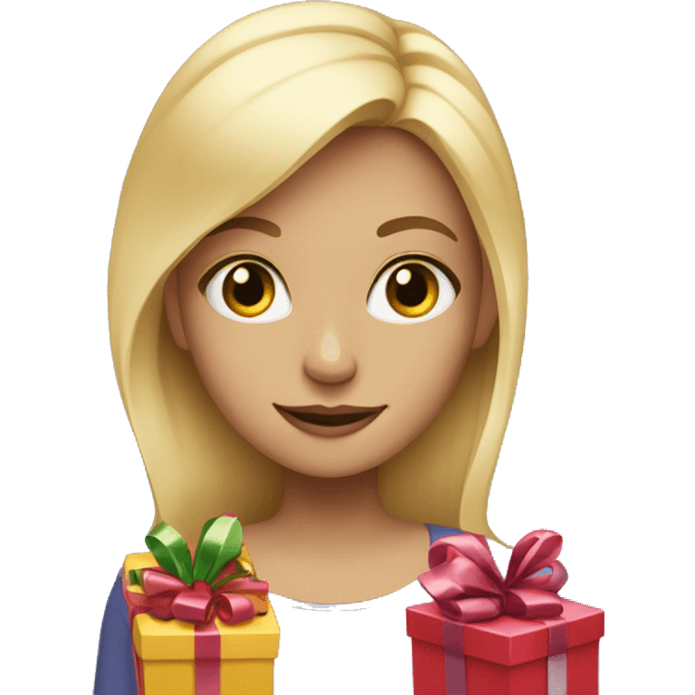 blonde girl with a lot of gifts emoji