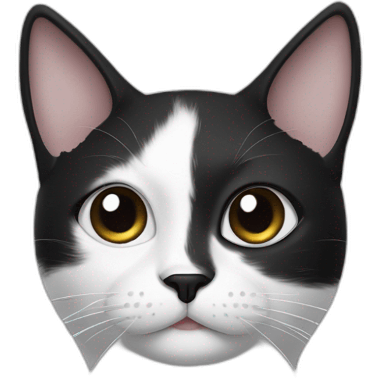 Black and white cat with black in forehead ears and outside of eyes, but white inside with black dots around mouth. White belly emoji