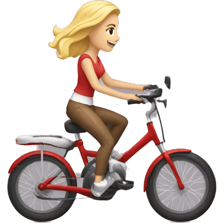 blonde woman riding a bike and texting on the phone  emoji