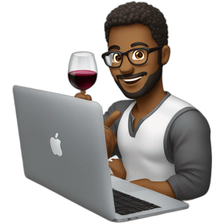 designer working on macbook pro drinking a glass of red wine emoji